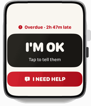 Pruuf on an Apple Watch, showing the check-in button on the wrist.